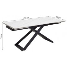 Керамический стол Livorno Matt white marble sintered stone / black
