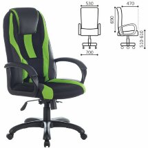 Кресло компьютерное BRABIX PREMIUM &quot;Rapid GM-102&quot;, НАГРУЗКА 180 кг, экокожа/ткань, черное/зеленое, 532419, GM-102_532419