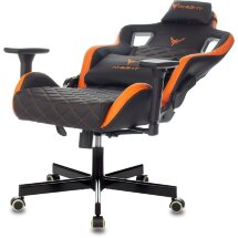 Геймерское кресло Бюрократ компьютерное игровое Knight OUTRIDER черный/оранжевый ромбик эко.кожа с подголов. крестовина мет