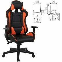 Кресло компьютерное BRABIX &quot;GT Racer GM-100&quot;, две подушки, экокожа, черное/оранжевое, 531925