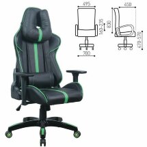 Кресло компьютерное BRABIX &quot;GT Carbon GM-120&quot;, две подушки, экокожа, черное/зеленое, 531929