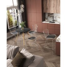Стул полубарный с низкой спинкой Bertoia хромированный с черной подушкой