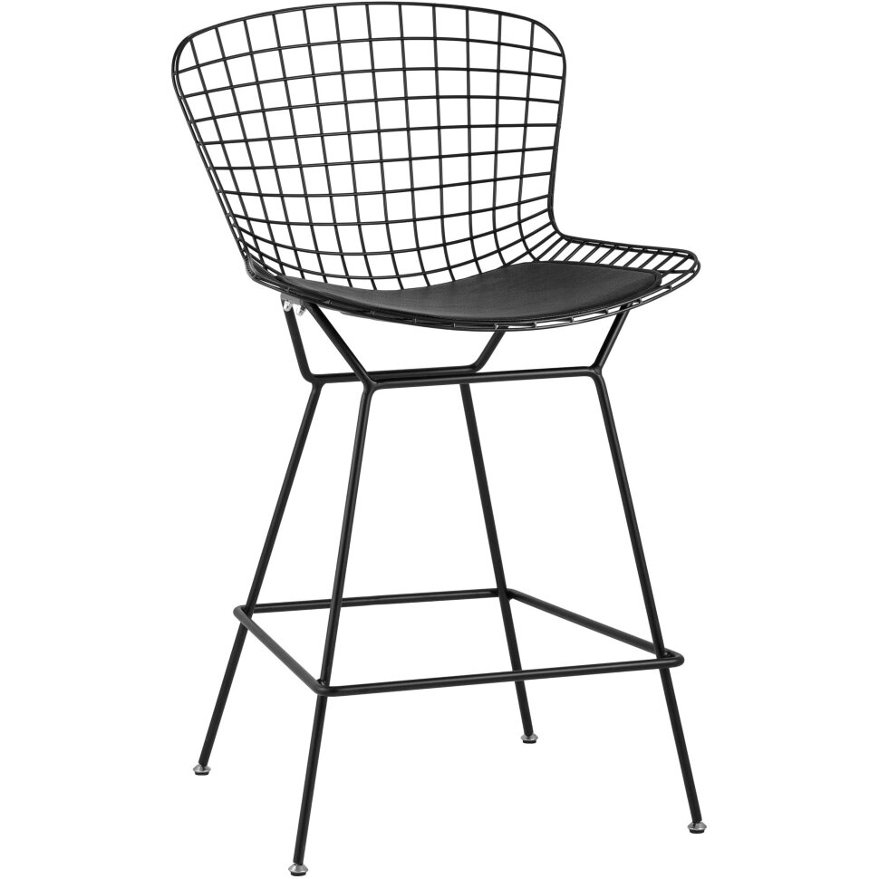 с низкой спинкой Bertoia черный металл с черной подушкой из экокожи с низкой спинкой Bertoia черный металл с черной подушкой из экокожи