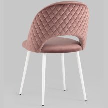 Стул Stool Group Меган велюр с ромбами пыльно-розовый белые ножки из металла